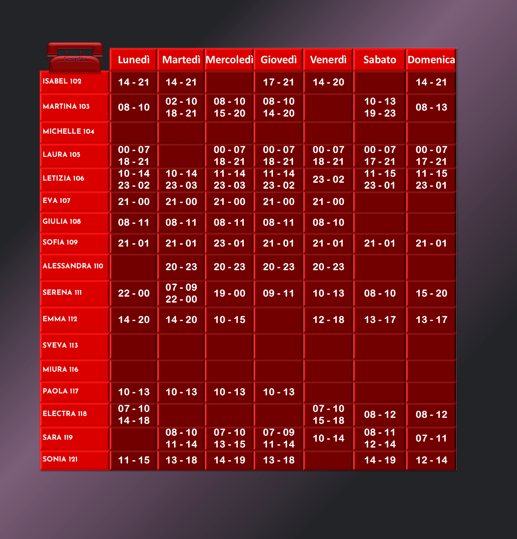 turni luxuryline 15 21 dicembre