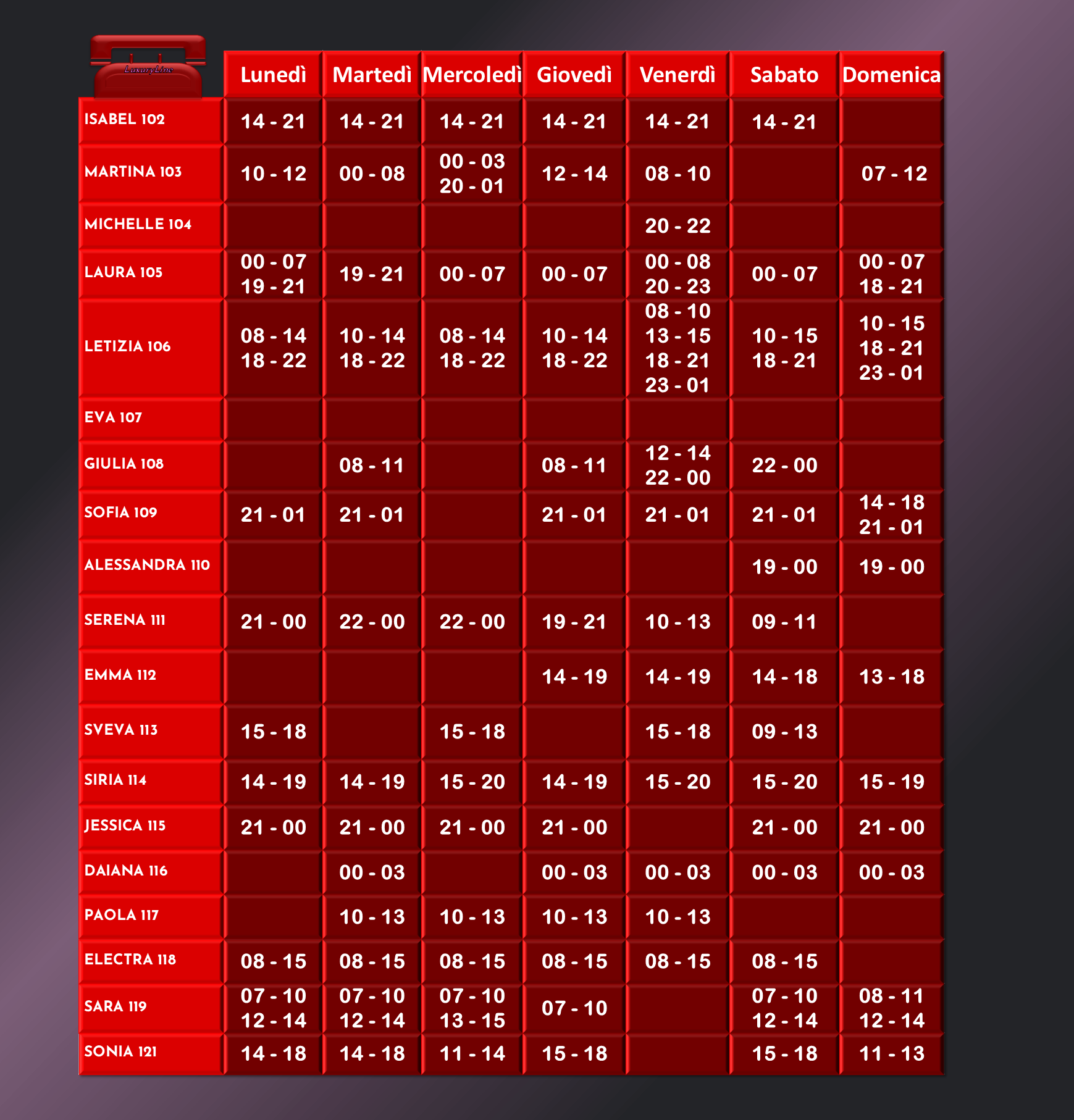 turni luxuryline 9 15 febbraio